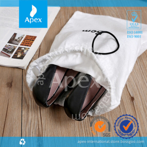 with logo drawstring white brushed cotton shoes bag